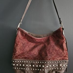 Shyanne Red and Brown Satchel with Studs